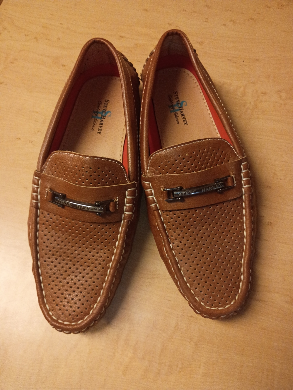 Women's Perforated Tan Leather Loafers